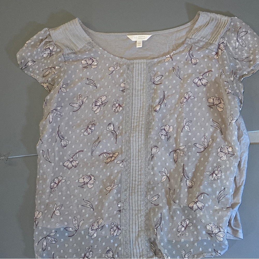 LC Lauren Conrad Gray Floral Blouse